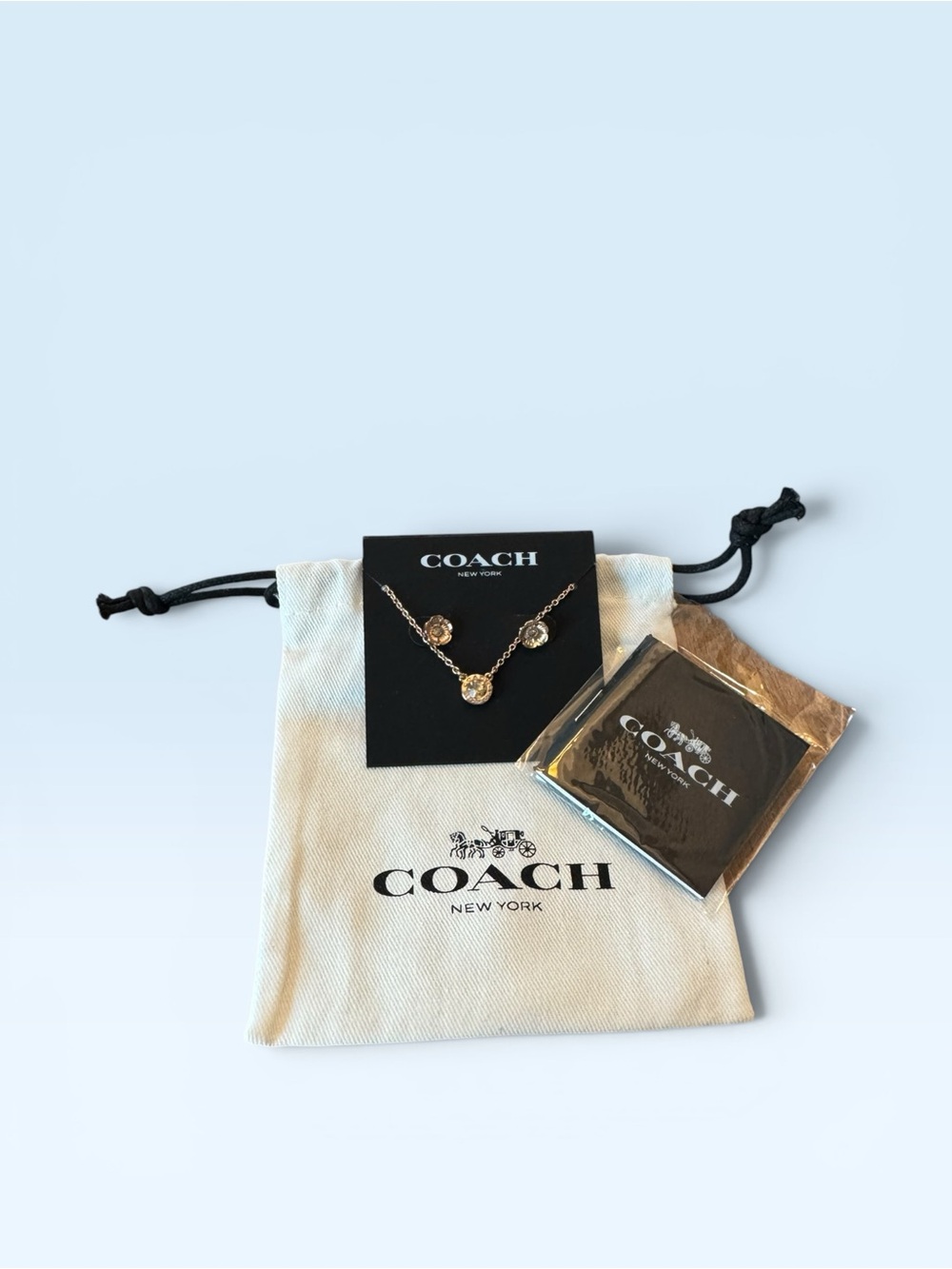 Coach Open Circle Necklace and Tea Rose Stud Earring Set - Picture 1 of 5